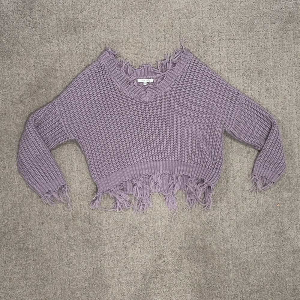 Knitted Cropped Distressed Sweater